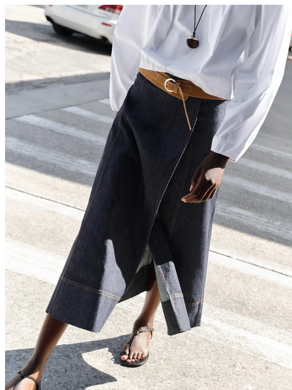 Zara Dark Denim Wrap Midi Skirt - No Brand